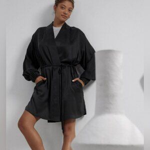 Lunya Washable Silk Robe Immersed Black Size Medium